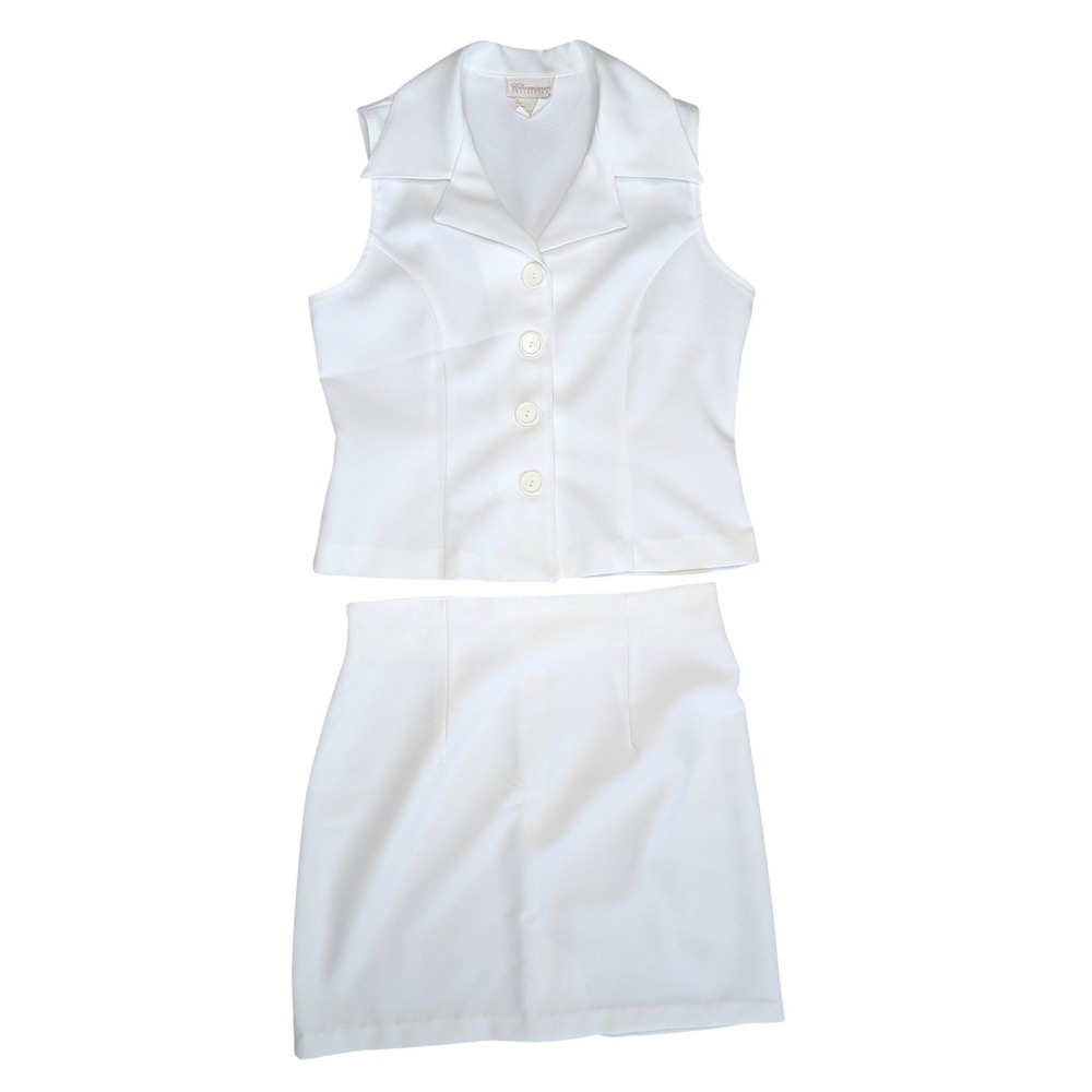 Vintage Classique Collections Sz. 11‎ White Two Piece Top Skirt Set 90's Preppy